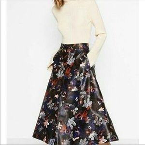NWT Faux leather Floral Zara Midi Skirt